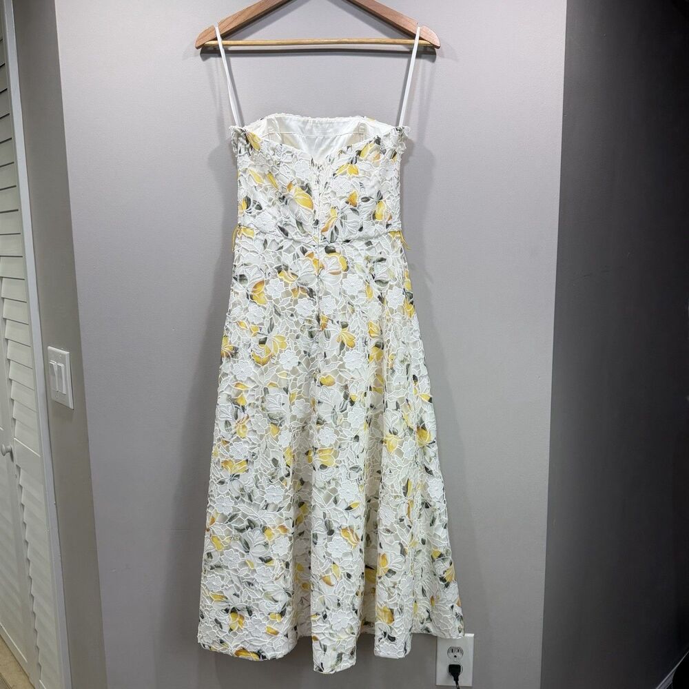 WHITE HOUSE BLACK MARKET Size 2 Lemon Patterned Lace Overlay Strapless Dress - Picture 8 of 9